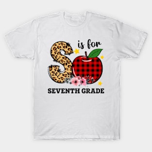 S Is For Seventh Grade Teacher Leopard Back To School T-Shirt